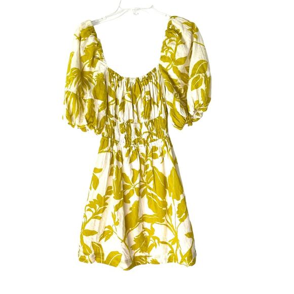 Maeve Anthropologie Feliciana Puff Sleeve Chartreuse White Mini Dress size small - Picture 5 of 10